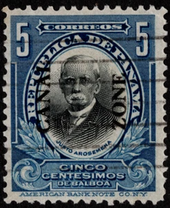 Canal Zone Stamp Scott # 48 Used F-VF 5 Cents Blue & Black w/ Type III Overprint - Picture 1 of 1