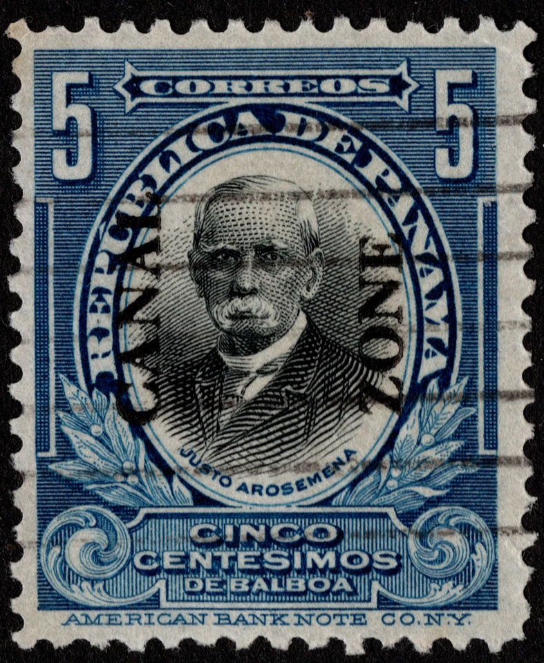 Canal Zone Stamp Scott # 48 Used F-VF 5 Cents Blue & Black w/ Type III Overprint - Image 1 of 1