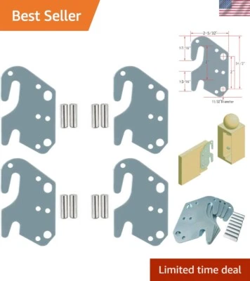 4-Piece Steel Bed Rail Hook Plates with Mounting Pins - Rust-Resistant Design - Image 1 of 4