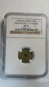 China Kwangtung 1 Cash, Y-191 Brass, 1906-08, NGC MS61 - Picture 1 of 3