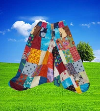 Mexicalli Harem Pant, Cotton Multi Blue Floral Patchwork Boho Gypsy Pant S/M/L