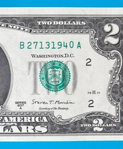 TRAILING YEAR 1940 : B 2713 1940 A $2 Two Dollar Bill Serial Number *UNC*  - Picture 1 of 3