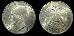 Yugoslavia Petar II Silver 1938 20 Dinara 1 Year Type KM# 23 (22 599) - Picture 1 of 3