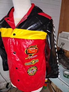 Disney Store Boy's Size 9/10 Cars Lightning McQueen Black Red Pleather Jacket - Picture 1 of 9