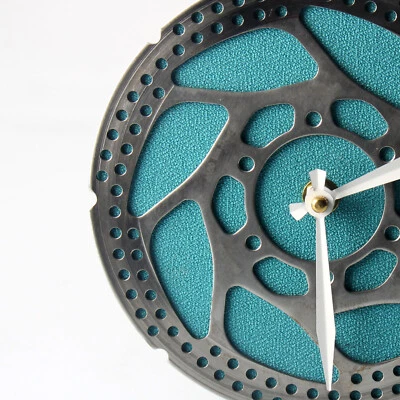 Handmade Wall Clock - Turquoise Bicycle Disc Rotor - Made from Recycled Parts - Image 1 of 3