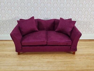 Dollhouse Sofa Couch Plum Burgundy Modern Style 1:12 Scale Miniature Furniture - Picture 1 of 6