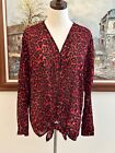 iJeans by Buffalo Women's Sz M Red Black Leopard Animal Print Popover Top Blouse