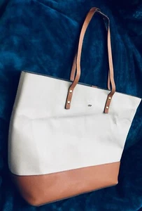 XL COLOR BLOCK COLE HAAN SHOULDER SATCHEL TOTE IVORY & BROWN PEBBLE LEATHER GOLD - Picture 1 of 10