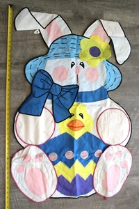 Outdoor House Flag Banner Happy Easter Bunny Chick Egg Spring Sculpted 27x40" - Picture 1 of 8