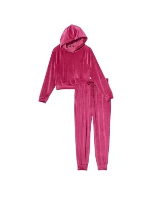 Victoria's Secret M TRACKSUIT SET Hoodie+jogger pants RED PINK VELOUR RIBBED - Image 1 of 4