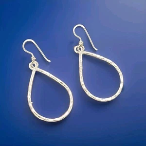 Sterling Silver Hammered Teardrop Dangle Drop Earrings 2.5" Hook 925 Solid Wire - Picture 1 of 11