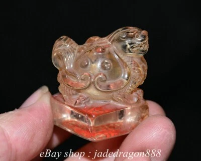 Sello sello sello tortuga dragón tallado cristal blanco antiguo marcado chino de 1,6" Foto 1 de 4