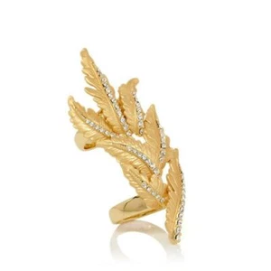 ROBERTO BY RFM CRYSTAL GOLDTONE LEAF-DESIGN KNUCKLE RING SIZE 7 NEW - Picture 1 of 3