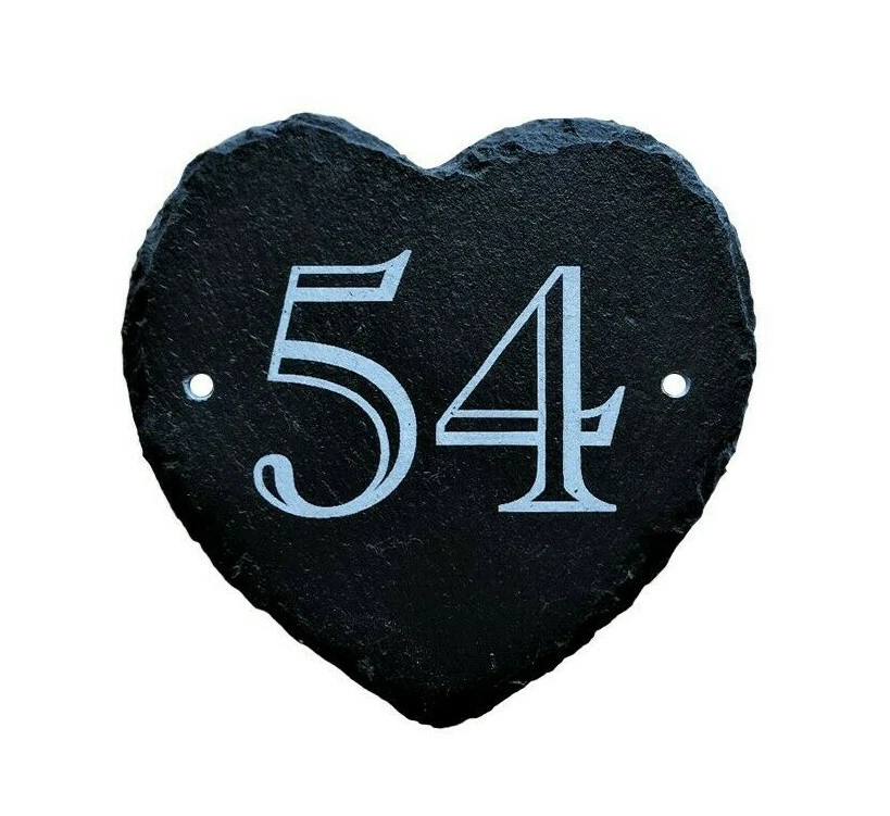 Engraved Personalised Slate Rustic Heart House Number Door Plaque Gate Sign - Image 1 of 1