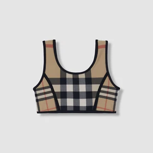 Burberry Kid's Girl's Beige Vintage Check Print Bikini Top Swimwear Size 4 - Picture 1 of 3