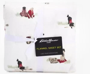NEW FLANNEL EDDIE BAUER Retriever Dog Flannel Sheet Set - 3-pc TWIN SIZE Set - Picture 1 of 2