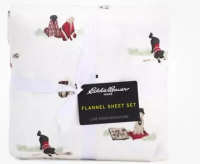 NEW FLANNEL EDDIE BAUER Retriever Dog Flannel Sheet Set - 3-pc TWIN SIZE Set - Image 1 of 2