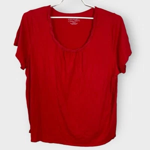 Cacique Übergröße 26/28 PJ Oberteil Kurzarm Lounge Shirt rot Rundhalsausschnitt - Bild 1 von 3