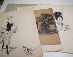 12 DESSSINS ORIGINAUX ENCRE MILITAIRES EMPIRE REVOLUTION PAYSAGES 1900-10 - Bild 1 von 9