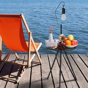 Portable Small Camping Round Table with Solar Bulb,Carry Bag for Camping Outdoor - Picture 1 of 8