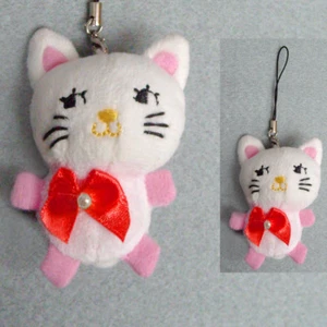 bijoux de portable breloque de sac petit chat rose blanc noeud papillon peluche - Photo 1/4