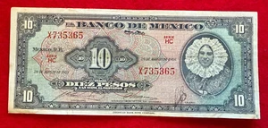 1958 Mexico 10 Pesos Tehuana Mexican banknotes Billete SERIE HC PREFIX X 735365 - Picture 1 of 2
