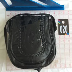 Patent Leather Saddle Bag Black Braiding Braided Shoulder Zip Top Bag Purse - Picture 1 of 8
