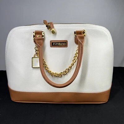 Joy & Iman Bolso de Hombro Cartera de Cuero Marrón Blanco Herrajes Dorados NUEVO Foto 1 de 4