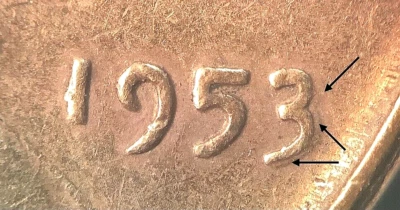 1953 P Lincoln Wheat Cent-"POOR MANS DOUBLED DIE"-(Shadow 3)-&-(Huge Die Chip) - Image 1 of 4
