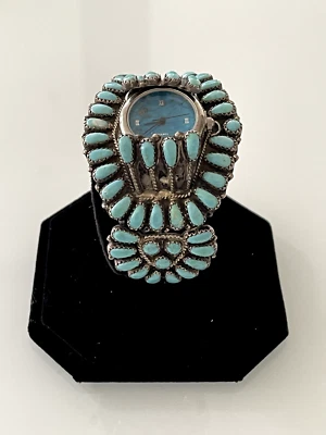 Native American Handmade Sterling Silver & Turquoise Needle Point Watch Bracelet - Image 1 of 4