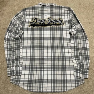 Dogg Supply by Snoop Dogg Plaid Flannel Button Up Shirt Gray White M - Picture 1 of 6