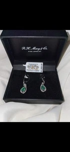 Emerald And Diamond Pear Drop Earrings In 14k White Gold  - Picture 1 of 2
