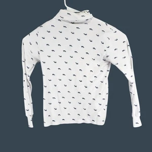 Vintage Currants By Jeri Jo Turtleneck Top L White & Blue Whale Print - Picture 1 of 6