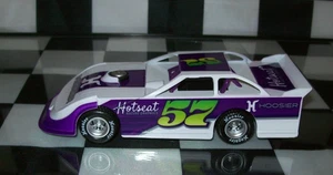 HOOSIER #57 WHITE & PURPLE 1/32 PULL BACK DIRT LATE MODEL DIECAST RACING CAR - Picture 1 of 4