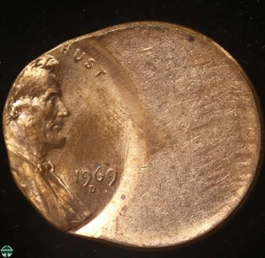 Mint Error: Off Center Strike - 1969-D Copper Lincoln Memorial Cent - Picture 1 of 2
