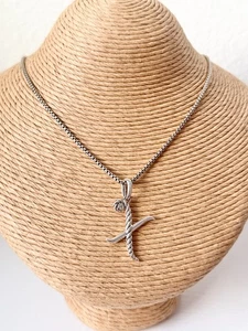 David Yurman Sterling Silver Diamond Script Initial "X" Pendant with 22" Chain - Picture 1 of 4