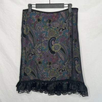 Vintage Y2K Silk Skirt Sz 12 Paisley Black Lace Overlay Fairycore Whimsigoth USA - Image 1 of 4