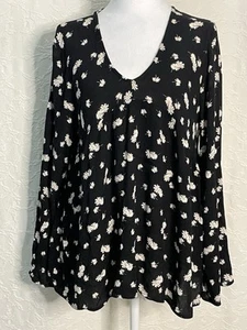 Hudson Gray Black Daisy Print Gauzy Babydoll Top Empire Waist Size M - Picture 1 of 8