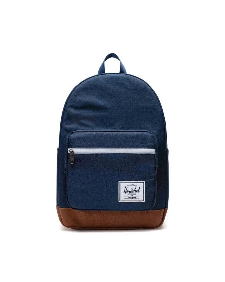 Herschel Pop Quiz Backpack 25L Navy / Tan Zipper Water Bottle Pockets