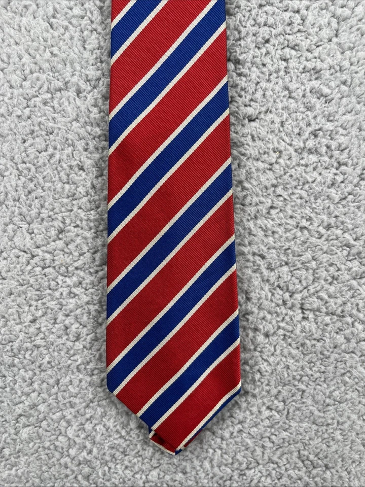 Corbata a rayas Harrods of London Silk Repp blanca azul roja a rayas Brompton Club Foto 1 de 4