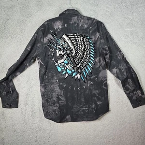 Camicia uomo Affliction grigia capo indiano teschio floreale L/S nuova con etichette taglia S - Foto 1 di 17