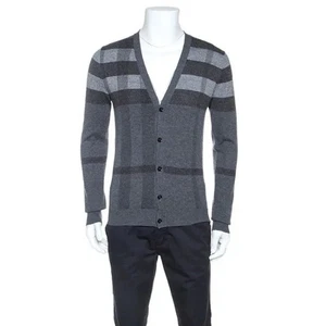 BURBERRY LONDON Size Medium Grey & Black Men's Exploded Check Pattern Cardigan - Picture 1 of 6