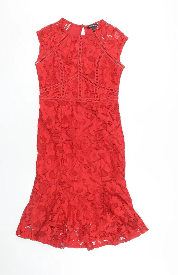 Next Women's Red Lace Petites Dress Size 8 — 第 1/4 张图片
