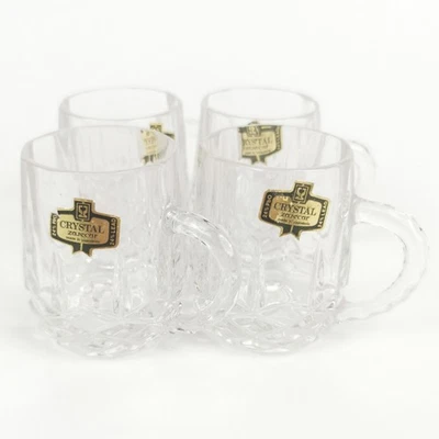 4 Vintage Crystal Zajecar Mini Beer Mugs Made in Yugoslavia Diamond Cut 24% Lead - Image 1 of 4