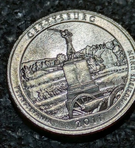 2011-P 25c ATB Gettysburg Quarter Bu + Uncirculated + Long Die Scratch Error - Picture 1 of 15