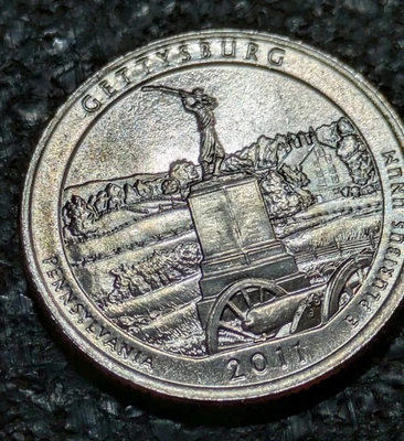 2011-P 25c ATB Gettysburg Quarter Bu + Uncirculated + Long Die Scratch Error - Image 1 of 4