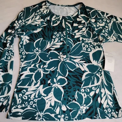 Garnet Hill Top Large Swim Rash Guard 1/4 Zip UPF 50 Wicking Stretch New - Image 1 of 4