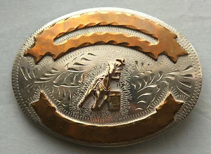 Vtg Cowgirl Horse Rodeo Hand Engraved Barrel Racer Western Flair Belt Buckle  - Picture 1 of 6