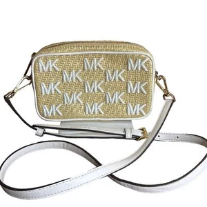 MICHAEL KORS Kenly Double Zip Natural Straw Small Camera Crossbody - Picture 1 of 10
