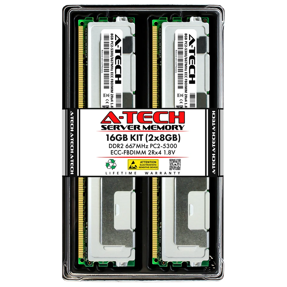 16GB 2x 8GB DDR2 PC2-5300F FBDIMM (Dell A6991817 Equivalent) Server Memory RAM - Image 1 of 2